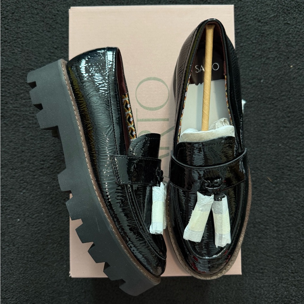 Franco Sarto Black Patent Leather Loafers